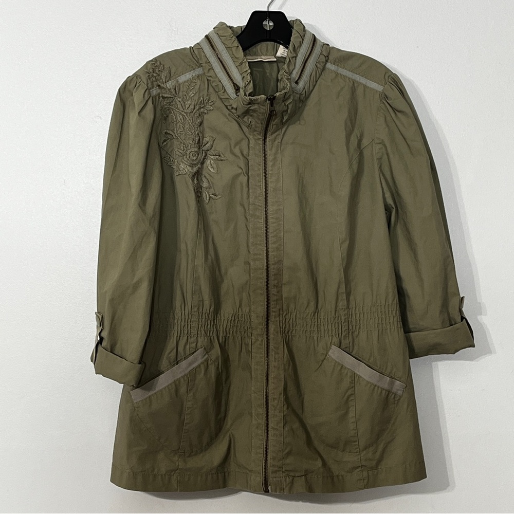 Vintage DKNY Olive Green Zip-up Collared Windbreaker Jacket
